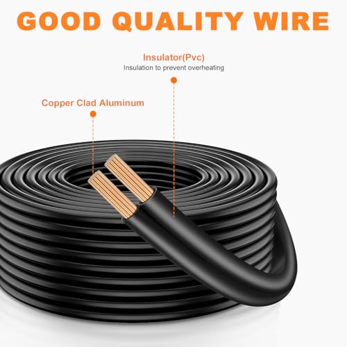 12/2 Low Voltage Landscape Wire 250ft - 12 Gauge Direct Burial Cable, Black, CCA Copper Clad Aluminum