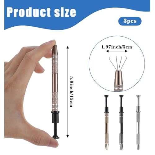 3Pcs Piercing Tweezers, 5.9 Inch 4-Claw Stainless Steel Grabber Tool Set in Black Brown Silver, Precision Jewelry Electronics Retrieval Tool