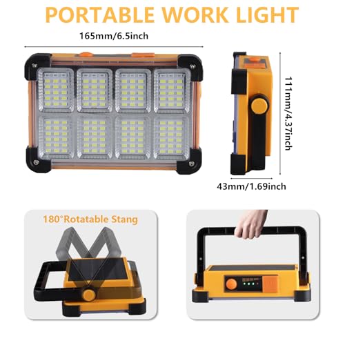 YXQUA 120W Solar Rechargeable Work Light Yellow 144 LED 10000LM IP65