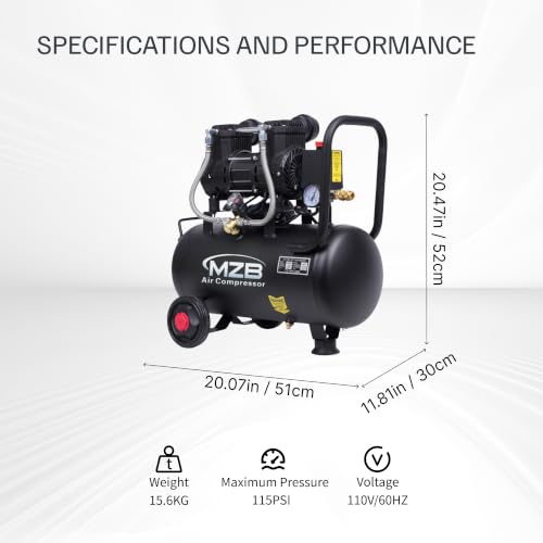 MZB-900H-24 6.4 Gallon Ultra Quiet Oil-Free Air Compressor 110V for Spray Painting