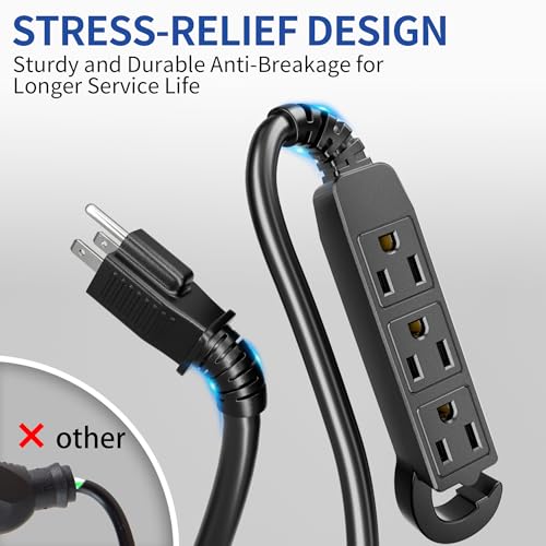 Cismorvex 15Ft Black 3-Prong Outdoor Extension Cord with Multiple Outlets