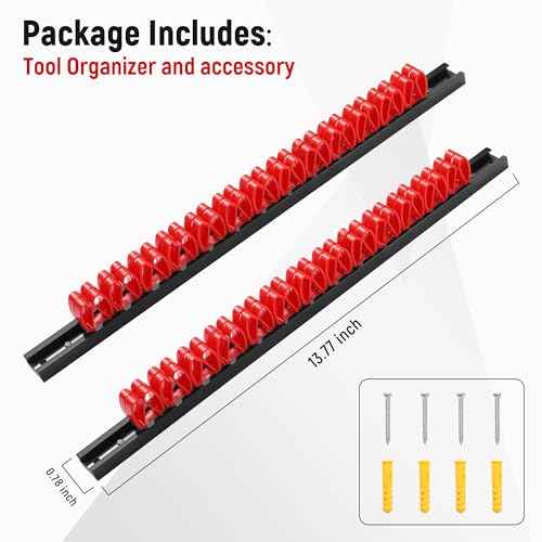 2 Pack Wall-Mounted Screwdriver Organizers with Screws - Heavy-Duty ABS Plastic Tool Holder for Screwdrivers, Wrenches, Piers - Garage Workshop Storage (Red,2 PCS)
