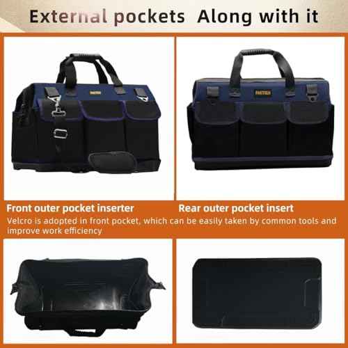 FASTECH 22in Heavy Duty Bottom Tools Bag With Wide Mouth For Tool Storage, Carrier and Organizer, Tote Bag for Men/Women, Wide Mouth Tool Bags With Inside Pockets (22 Inch)