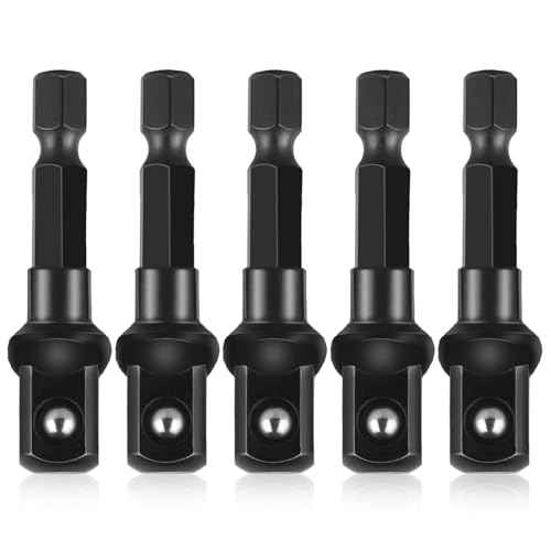 3/8 Adapter For Impact Driver 5pcs Black Drill Socket Adapter 1/4 Inch To 3/8 Socket Adapter Kit Square Socket Bit Adapter For Impact Driver Automotive Diy Extension Socket Driver Bits (3/8x50mm)