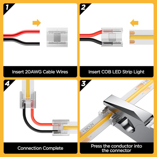 KOMIGAN 20 Pack COB LED Strip Connectors & 6.6FT Extension Wires for Solderless Light Splicing