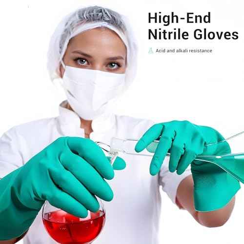 ThxToms Chemical Resistant Nitrile Gloves, Resist Household Acid, Alkali, Solvent and Oil, Latex Rubber Free, 1 Pair Medium
