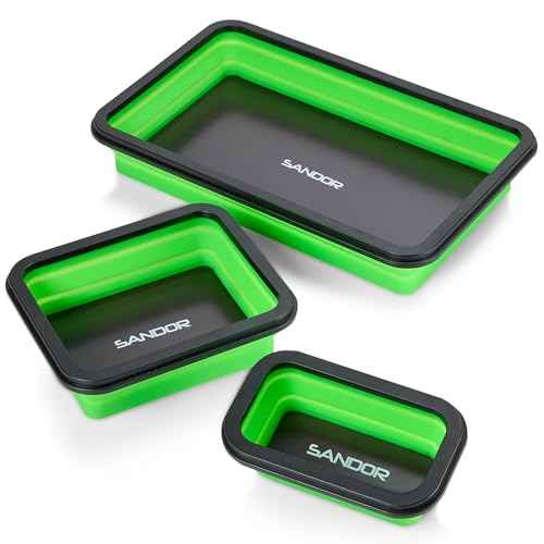 Collapsible Magnetic Parts Tray Set - 3 Different Size Tool Trays for Screw, Bolts, Nuts, Washers, Pins and Other Small Metal Parts, Mechanic Tool Gifts for Men - Green