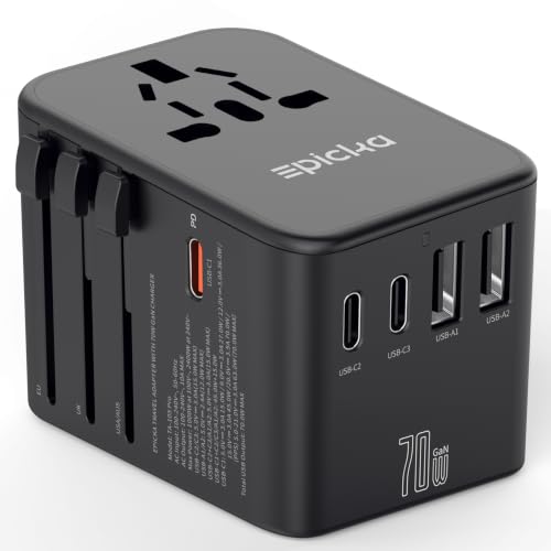 EPICKA 70W GaN USB-C Travel Power Adapter Black - 3 USB-C & 2 USB-A Ports
