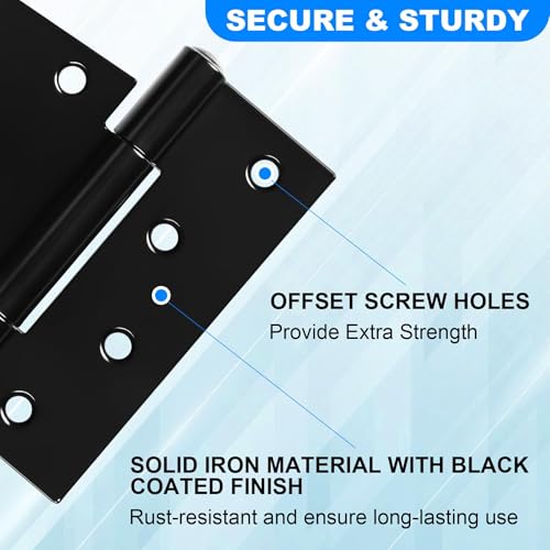 Inchoco Heavy Duty 3.5-Inch Black Gate Hinges 4 Pack - Rust-Resistant Industrial T Hinges for Barn, Shed, Wooden Gates & Fences