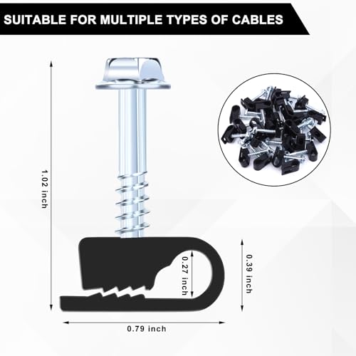 All Weather Cable Clips with Screws - 1/4 Inch (6mm) UV-Resistant Wire Fasteners for Outdoor & Indoor Use, 30 Pack