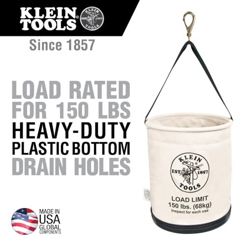 Klein Tools 5109SLR Canvas Tool Bucket with Plastic Bottom, 150 lb Load