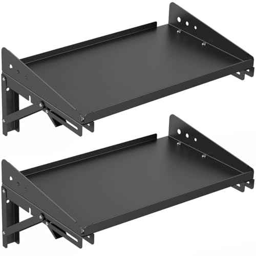 ULIBERMAGNET Garage Folding Storage Rack Shelves,100LB Metal Wall Mounted Adjustable Rail Shelf for Garage,Power Tools,Toolbox,Storage Shelves with Lip for Workshop Kitchen Office (2 Pack)