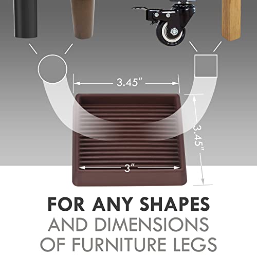 VOCOMO 3x3 Square Rubber Caster Cups Brown Non Slip Furniture Pads - 4 Pack