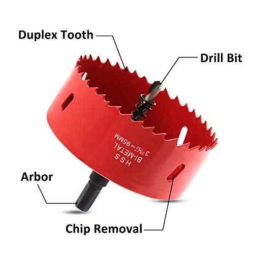 Hordion 95mm/3 3/4 inch Hole Saw Bi-Metal Saw Drilling Tool with Twist Drill Bit & L Hex Wrench for Cornhole Boards Wood Plasterboard Plywood Plastic