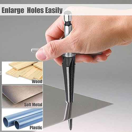 Yakamoz 2Pcs T Handle Tapered Reamer Set 1/4" Hex Shank Detachable Taper Hand Reamers Guitar Tapered Hole Reamer Tool