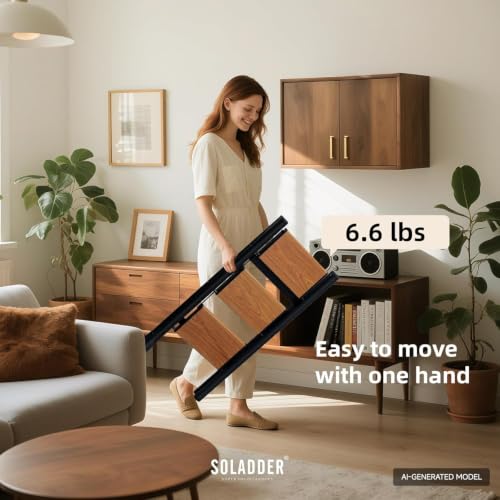 Soladder 3-Step Folding Ladder with Black & Woodgrain Finish, Lightweight & Stable