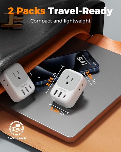 TESSAN European Travel Plug Adapter 2 Pack - White Grey, Type C Compatible