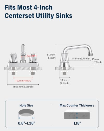 4-Inch Centerset Utility Sink Faucet with 3/4-Inch Spout Thread, Chrome