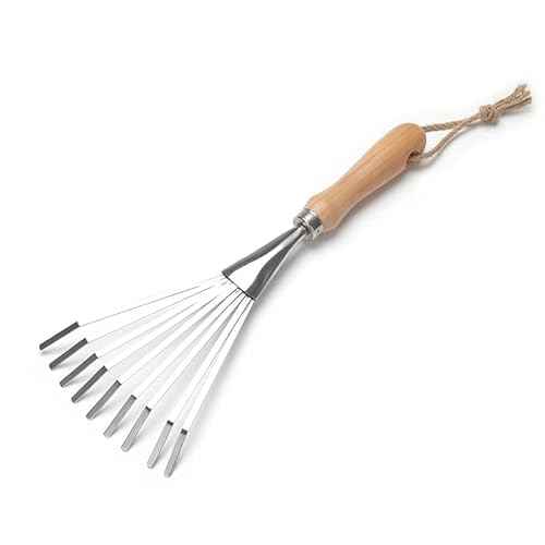 9 Tines Fan Lawn Leaf Hand Rakes Stainless Steel Beech Handle Soil Tille Garden Shrub Rake Small Leaf Rakes for Sweep Leaves & Loose Debris in Garden Lawns Yards 14.5 inch