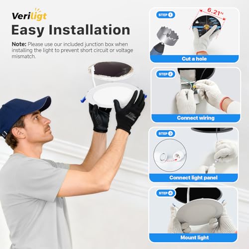 Veriligt 6 Inch White Recessed LED Lights 12 Pack Dimmable Canless Ceiling Downlights