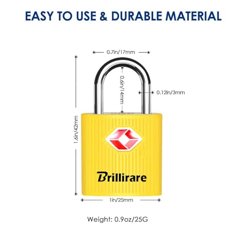 4 Pack TSA Approved Luggage Locks with Keys, Travel Padlock, Zinc Alloy Waterproof Keyed Lock, TSA Outdoor Metal Lock for Lockers, Bags, Backpack, Gym, Gate-Yellow