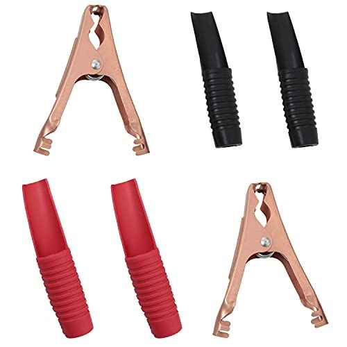 MEETOOT Insulated Crocodile Clip 2Pairs 100A 90mm Heavy Duty Black and Red Electrical Battery Connectors Copper Plated Metal Insulated Alligator Clamps (All-inclusive Type)