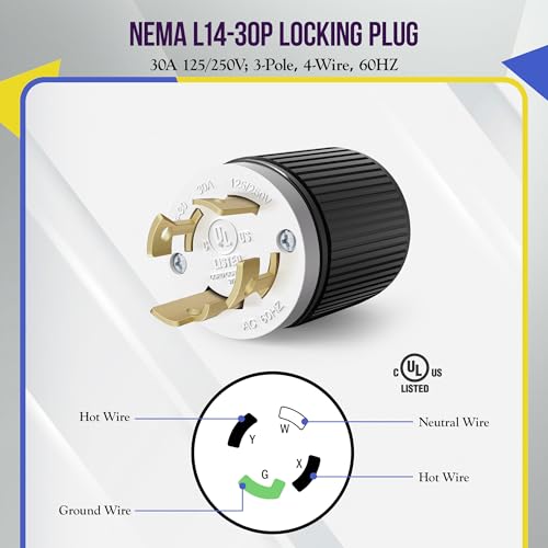 ENERLITES NEMA L14-30P Locking Generator Plug 30A 125/250V - Black (Variation 1)