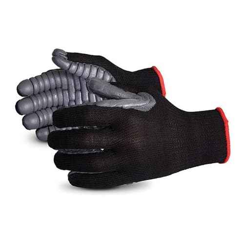 Superior S10VIB Vibrastop Nylon Anti Vibration Full Finger String Knit Glove with Anti-Vibe Chloroprene Coated Palm, Work, 7 Gauge Thickness, X-Large, Black (Pack of 1 Pair)