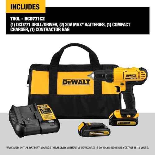 DEWALT 20V Max Cordless Drill/Driver Kit, 2 Batteries and Charger Included (DCD771C2)