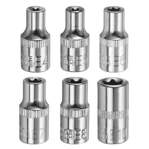 HARFINGTON 6pcs E-Torx Socket 1/4" Drive E4-E10 External Torx Deep Socket CR-V 6 Point Spline Socket Star Female Bit Socket for Auto Repairs Home Maintenance DIY Hand-making 1" Length