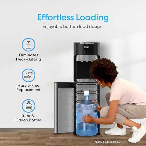 Brio Bottom Loading Water Cooler Dispenser for 5 Gallon Bottles - 3 Temperatures with Hot, Room & Cold Spouts, Child Safety Lock, LED Display with Empty Bottle Alert, Stainless Steel