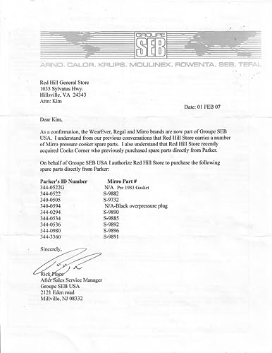 Mirro S-9882 Gasket for Mirro/Mirro Matic Pressure Canners (M-312 to M-622, pre-1983 model note)
