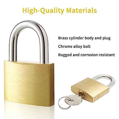 4pcs Solid Brass Padlock with Key, Small Pad Lock with Key, Padlocks with 12 Same Keys, Storage Lock Shackle for Locker Outdoor Indoor Use
