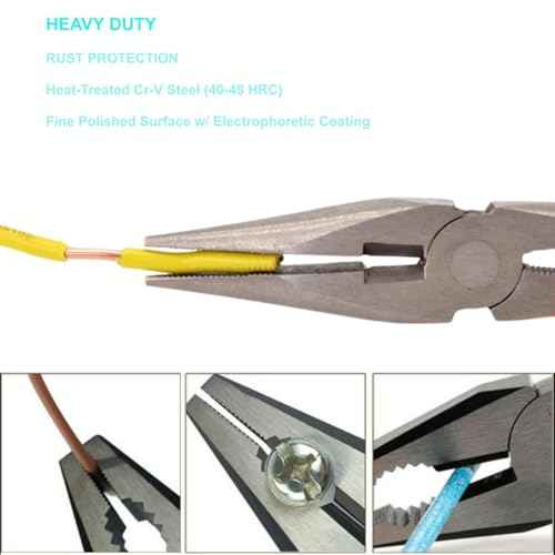 2pcs 6in & 8in Needle Nose Pliers: Paper Clamp Precision, Premium Heavy-Duty CRV Steel, Large Soft Grip with Wire Cutter,Chrome Vanadium Steel Long Nose Cutting Pliers