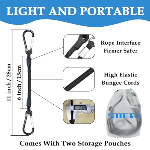 SDTC Tech 8 Inch Mini Bungee Cords with Carabiner Hooks - 4 Pack