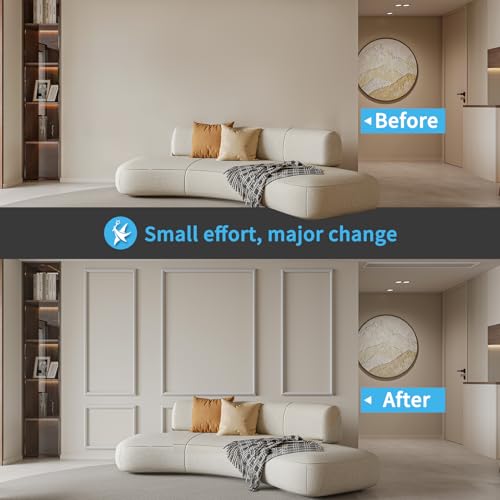 Art3d White Pre-Cut Wall Molding Set - Ready-to-Assemble Decorative Panels, 3 Top & 3 Bottom, Style 1