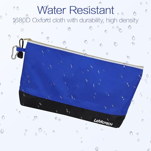 LeMotech Zipper Tool Bag, Stand-Up Tool Pouch with Carabiners,Utility Bag,Water Resistant Storage Bag,Multi-Size Blue/Orange/Grey/Yellow 4 Pack