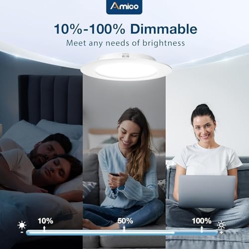 Amico 6 Inch White LED Recessed Lighting Kit 5CCT Dimmable Retrofit Can Light