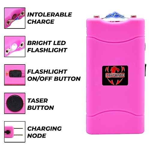 FIGHTSENSE Super Heavy Duty 35 Billion Mini Stun Gun for Self Defense with Bright Led Flashlight, Rechargeable Battery, Nylon Holsters with Belt Loop for Easy Cary
