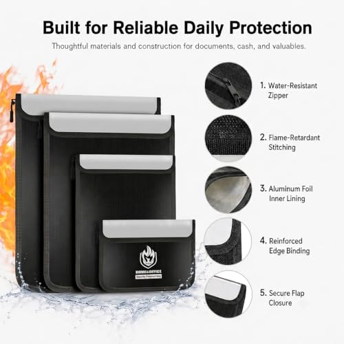 Andyer Black Fireproof Waterproof Document Bag Set (4 Sizes) - Fire Safe Storage