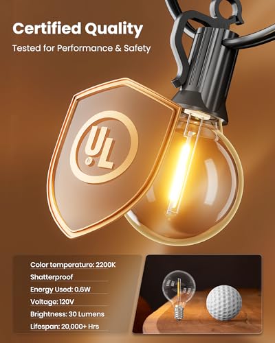 Brightown 29FT Black Outdoor String Lights G40 LED Waterproof Patio Lighting