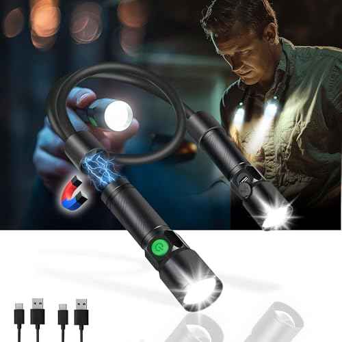 CLAKAP LED Neck Light, 1800Lumens Rechargeable Neck Flashlight with Magnetic Base, Detachable Neck Work Light with Zoomable Flashlight, Flexible Around Mechanic Neck Lamp for Car Repairing Reading