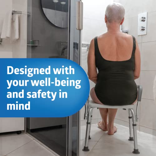 Medline Grey Padded Shower Chair with Backrest & Armrests - 350 lb Capacity, Adjustable Legs, Senior & Disabled Bath Seat