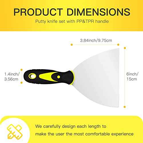 DEKEones Putty Knife Scrapers, 6 Inch Spackle Knife, Metal Scraper Tool for Drywall Finishing, Plaster Scraping, Decals, and Wallpaper