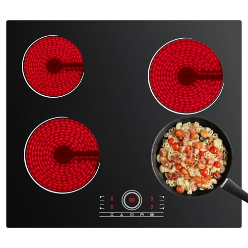 CDV 24 Inch Electric Cooktop with 4 Burners 6000W Black - Touch Control