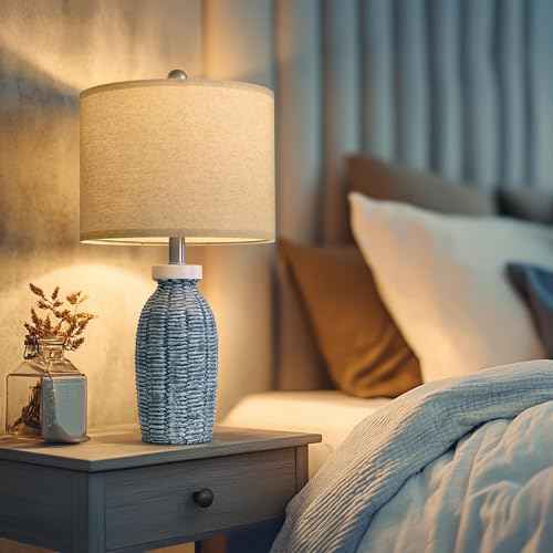 22.75" Table Lamps for Bedroom Living Room Boho Lamp Set of 2 Farmhouse Lamp Bedside Nightstand Small Rustic Vintage Retro Modern Table Lamp Light Home Office Desk Deco Gifts, Blue