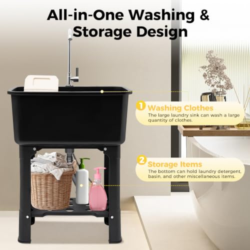 Black Outdoor Utility Sink with Hose Hook Up - 30 Inch Height, Model A