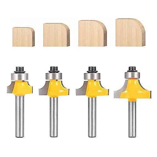 Roundover Router Bit Set£¬4pcs Router bit Set£¬1/4 inch Shank£¬Radius in 1/8", 1/4", 3/16", 5/16"£¬Bearing Guide for Rounding Edge bit (4pcs Roundover Router Bit)