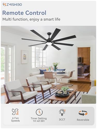 ZMISHIBO 72-Inch Ceiling Fan with Lights, Black & Walnut Finish, Remote Control