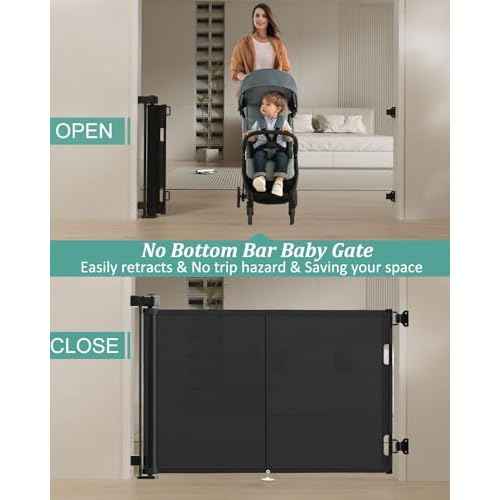 59 inch Retractable Baby Gates 42 inch Tall, Retractable Gate with Reinforced Strip Design to Prevent Crawling Through, 5 FT Retractable Dog Gate for Stairs, Doorways, Hallways, Indoor/Outdoor